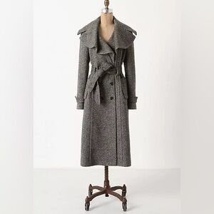Anthropologie Women’s Cartonnier Enduring Herringbone Tweed Trench Overcoat—6